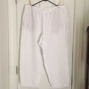 J Jill Cropped White Linen Pants